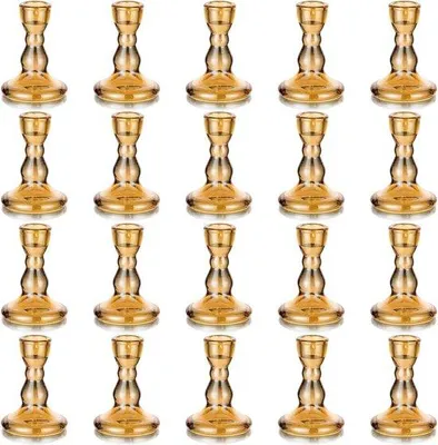 Produktbild von Famanu Kerzenhalter elegantes bernsteinfarbenes Glas - 20 Stück Stabkerzen für Hochzeit und Weihnachten