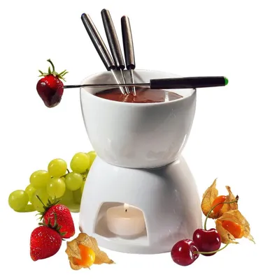 Produktbild von Schokoladenfondue Fonduset Schokofondue - Porzellan - Weiß - 400 ml - 6-teilig