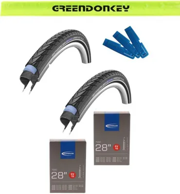 Produktbild von 2x Schwalbe Marathon Plus HS440 28x1.10 + 2x Schlauch SV15 + 1x Reifenheber +...