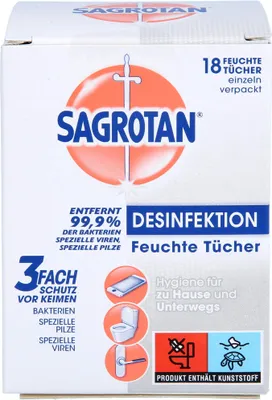 Produktbild von SAGROTAN desinfizierende Feuchttücher, 18 St. Tücher