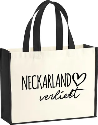 Produktbild von Huuraa Jutetasche Neckarland verliebt 21 Liter Black Jute und Baumwolle Einkaufstasche Geschenkidee