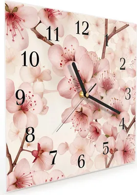 Produktbild von Wanduhr aus Glas mit Motiv Kirschblüten- 30 x 30 cm - inkl. Aufhängesystem