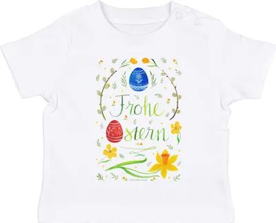 Produktbild von Mr. & Mrs. Panda Babyshirt Ostern Frohe Ostern 6. - 12. Monat - Weiß - Geschenk, Kleinkind T-Shirt, Ostergrüße, Bemalte Ostereier, Osterei, , Kinder Oberteil, Baby