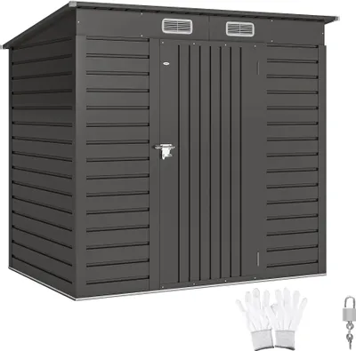 Image de Outsunny Abri de jardin en métal 2,5 m² facile à monter, cabane de jardin 191x130x183cm structure en acier galvanisé améliorée, cabanon rangement outils gants portes verrouillables 2 aérations, gris
