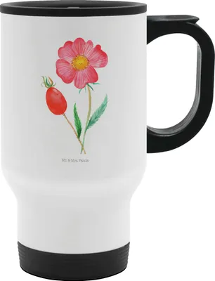 Produktbild von Mr. & Mrs. Panda Thermobecher Blume Hagebutte - Weiß - Geschenk, thermosbecher, Garten, To-Go-Becher, To Go, Schlechte Gedanken, Becher, Lebensfreude, Kaffeebecher