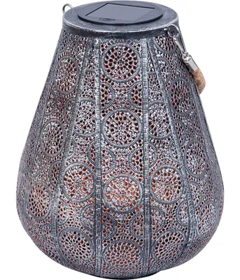 Produktbild von Dehner Solar-Laterne Scala, Ø 20 cm, Höhe 25 cm, Metall/Kunststoff, Lichtfarbe warmweiß, grau/silber