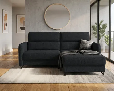 Produktbild von NORDELO Ecksofa mit Schlaffunktion und Bettkasten ALTAVISTA Schwarz 230x173x81 cm Schlafsofa L-Form Ecksofa mit Stauraum