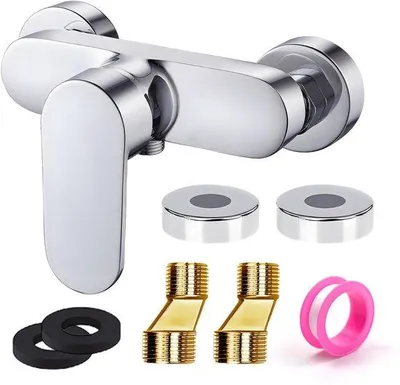 Image de Robinet de douche à levier unique Unyqoos® en chrome – Montage mural, corps en laiton avec finition chromée, cartouche en céramique, raccordement standard G, accessoires de montage inclus
