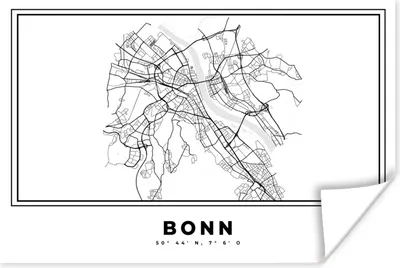 Produktbild von MuchoWow® Poster Stadtplan - Deutschland - Schwarz und weiß - Bonn - Karte 180x120 cm - Fotoplakat