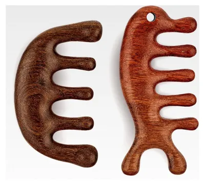 Produktbild von 2 Stück Holz Massagekamm Gua Sha Kamm Multifunktionaler Sandelholz Kopfhaut Massagekamm Breitzinkiger Holzkamm