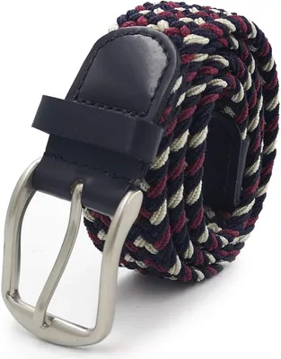 Produktbild von Glamexx24 Uni Elastischer Ledergürtel Geflochtener Stretchgürtel Dehnbarer Leder Gürtel für Damen und Herren 90 bis 145 cm-Farbe: Dunkelblau weiss rot -Größe: 95 cm