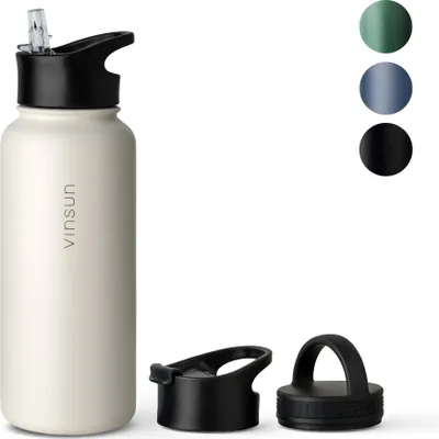 Trinkflasche Edelstahl 1L Thermo Flasche Sport Gym Isolierflasche weiß Vinsun
