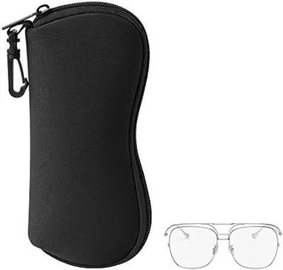 Produktbild von PolkaHome® Neopren-Brillenetui mit Reißverschluss und Karabinerhaken, 18x8x1 cm, Schwarz