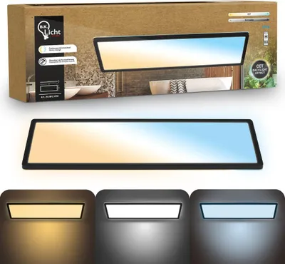 Produktbild von B.K.Licht LED Panel Fernbedienung 58x20cm Eckig 22W 3000lm 2700K-6500K Warmweiß bis Tageslichtweiß Dimmbar Schwarz - Deckenlampe Badezimmer Küche Wohnzimmer