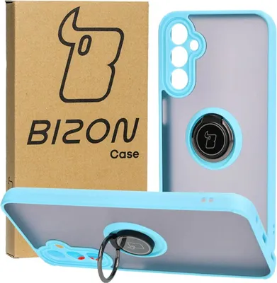 Produktbild von Bizon Case Hybrid Ring Fingerringhülle für Galaxy A24 4G, Rauch mit hellblauem Rahmen
