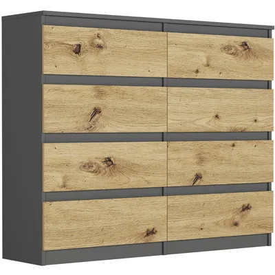 Obrázok produktu pre Komoda 120 cm s 8 zásuvkami, skriňa FRAMIRE R-120-S8, antracitová farba, mix artisan