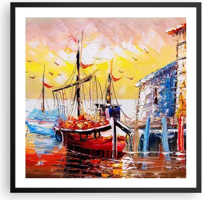 Produktbild von Gerahmtes Poster - Schwarzer Rahmen - Boot Segel Meer - 60x60 cm - Wand Bild - Wanddeko - Wandbilder - Kunstposter - Wandposter - Bilderrahmen - Bilder - Kunstdruck - Wandbild - P2BAC60x60-3435