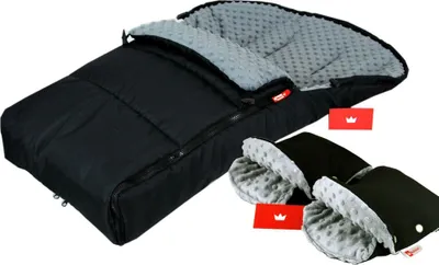 Produktbild von BABYLUX Fußsack 90cm MINKY Kinderwagen Buggy Babyschale Schwarz + dunkel Grau + Handmuff