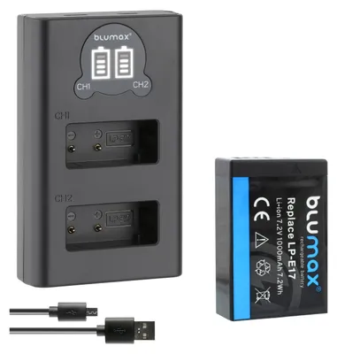 Produktbild von 1x Akku + LCD Lader für Canon LP-E17 EOS RP M3 M6 750D 760D R8 R10 R50 1000 mAh