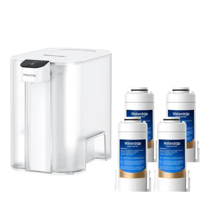Immagine prodotto di Caraffa filtrante elettrica istantanea Waterdrop Mega con 4 filtri, caraffa filtrante per acqua da 6 litri, riduce cloro, piombo, mercurio, 757 litri, bianco