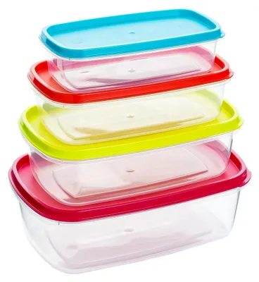 Produktbild von 4er-Set Frischhaltedosen mit Deckel, 250–1000 ml, BPA-frei, Kunststoff, mikrowellengeeignet, spülmaschinenfest, gefriergeeignet