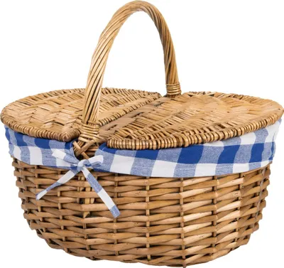 Produktbild von Picknickkorb – Grosser, Robuster Picknickkorb Aus Weidengeflecht In Dunkelblau Mit Griff