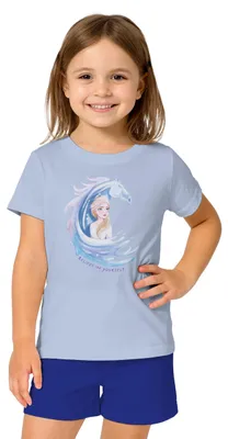 Produktbild von Disney Frozen - Die Eiskönigin Schlafanzug für Mädchen - Believe in yourself - Kinder Pyjama Set Kurzarm Oberteil mit Hose Blau 122-128