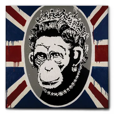 Produktbild von Giallobus - Affenkönigin 2 - Banksy - 70L x 70B cm - Bild - Leinwand mit Standardrahmen