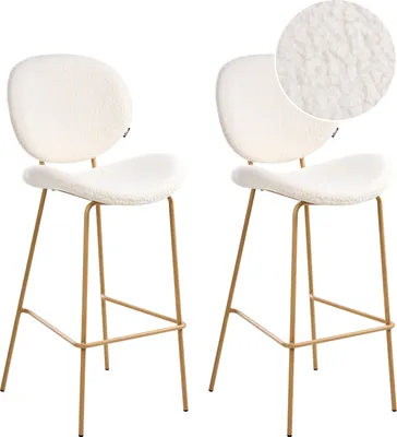 Obrázek produktu pro BELIANI Sada 2 barových židlí bílé čalounění buklé bez područek hnědé železné nohy retro design jídelna