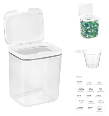 Aufbewahrungsbox für Waschmittel, luftdicht, 5,5 l, transparent/weiß
