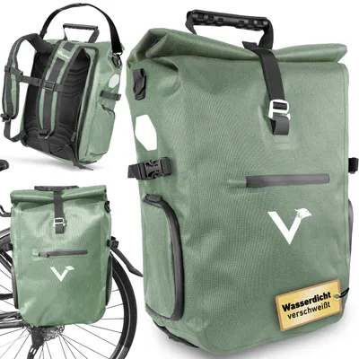 Produktbild von Valkental® ValkPro 3in1 Fahrradtasche, Rucksack & Umhängetasche- 23L - grün
