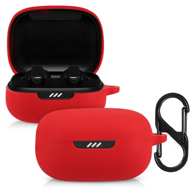 Produktbild von kwmobile Schutzhülle für JBL Live Pro Plus Hülle - TPU Silikon Case für Kopfhörer Ladecase - stoßfestes Cover mit Karabiner - Rot