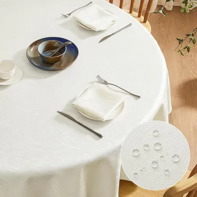 Obrázok produktu pre Okrúhla obrus, priemer 200 cm, béžová, s vzorom vlniek, umývateľná, vodeodolná, odolná voči škvrnám