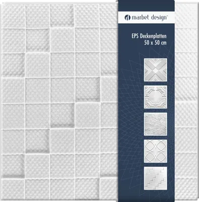 Produktbild von Deckenplatten aus Styropor EPS - Deckenpaneele leicht & robust im modernen Design - (2QM Sparpaket MANHATTAN 50x50cm) Verkleidung Deckenplatten Decke