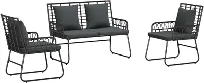 Produktbild von "2026 Aktion" Garten Essgruppe - elegantes Design - Sitzgruppe/Tisch+ Stuhl - 3 pcs Schwarz und Anthrazit Poly-Rattan - Terassenmöbel NeuMöbel641416