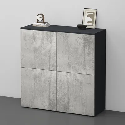Image de doporro Buffet Commode 100cm Meuble de Rangement Gris Noir Mat et Béton Placard Salon Salle à Manger 4 Portes Schrank04