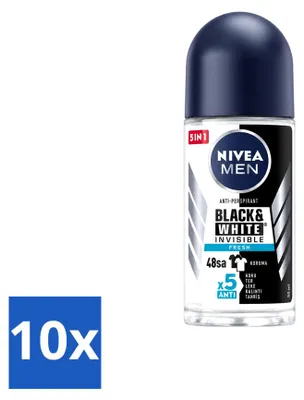 Produktbild von 10 x NIVEA MEN Deodorant Roller Black & White Invisible Fresh 50 ml - Vorteilspackung - 10 Stücke