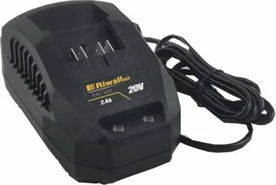 A black battery charger for a 20V power tool is shown against a light gray background.