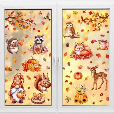 Immagine prodotto di Decorazioni autunnali per finestre, 67 pezzi, autoadesive, biadesive, riutilizzabili