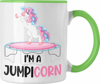 Produktbild von Trendation - Jumpicorn Tasse Geschenk Trampolin Fitness Einhorn (Grün)