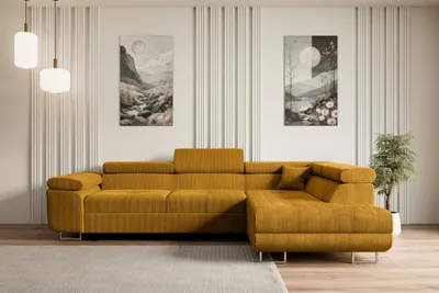 Produktbild von ALTDECOR Ecksofa mit Schlaffunktion und Bettkasten GUSA-L - 272x202x107 cm Senfgelb - Corner Sofa Bett Eckcouch Couch L-Form Schlafcouch Ausziehbar Wohnlandschaft Schlafsofa Cauchsofa