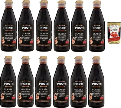 Produktbild von Ponti Glassa all' Aceto Balsamico di Modena, Glasur mit Balsamico-Essig aus Modena I.G.P., 12x 500g + Italian Gourmet polpa 400g