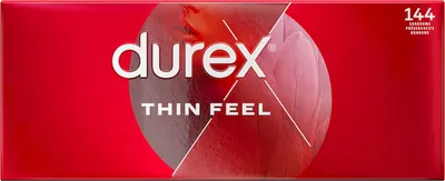 A red box of Durex Thin Feel condoms.