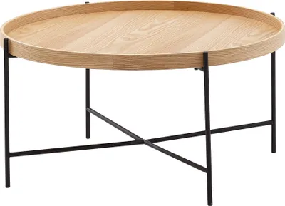 Produktbild von Couchtisch 78x78x40 cm Sofatisch Holz / Metall Wohnzimmertisch Eiche | Design Stubentisch Modern Rund | Holztisch Kaffeetisch | Tisch Wohnzimmer