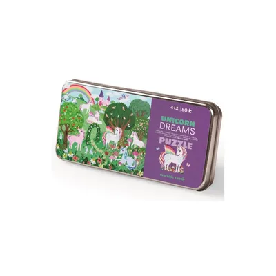 Zdjęcie produktu dla Puzzle Crocodile Creek w puszce „Marzenia o jednorożcach” – 50 elementów