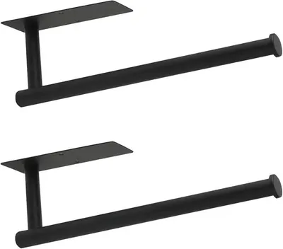 Produktbild von PolkaHome® Küchenrollenhalter ohne Bohren 2er Set – Selbstklebend, Edelstahl, für Wand und Schrank, Schwarz