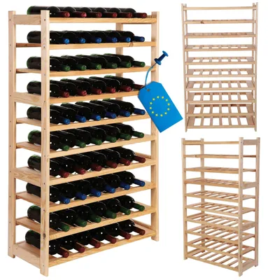 Produktbild von MODO24 Weinregal Holz, 10 Flaschenablagen, Flaschenständer, Flaschenregal, Kellerregal, Massivholz Kiefer, 124,2x70x33 cm, Natur, LSR