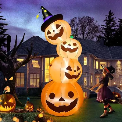 Zdjęcie produktu dla Dekoracja Na Halloween Latarnie Mega Nadmuchiwana Dynia 4 Piętra + Led