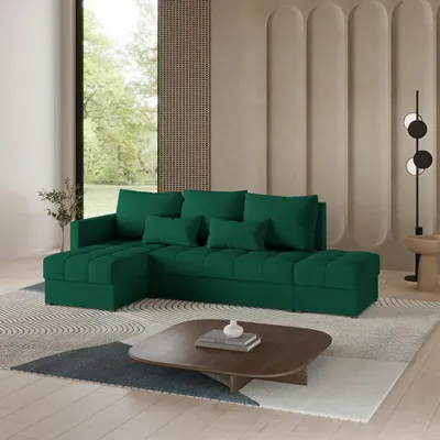 Produktbild von Masseno Ecksofa LUMARI L-S mit Schlaffunktion L-Form, Sofa mit Bettkasten, Wohnzimmersofa, Couch, Soffa, Bettsofa, Couchgarnitur- Grün, KRONOS 19