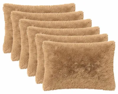 Image de Housse de coussin vidaXL, lot de 6, couleur taupe, 50 x 80 cm, en polaire